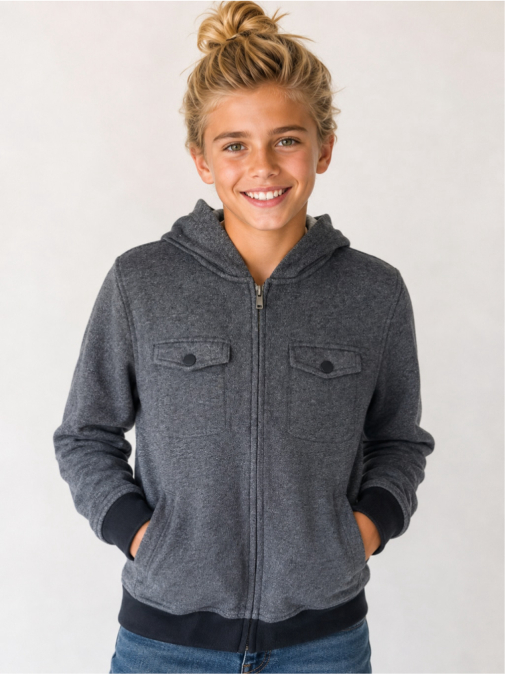 Tony Hawk Boys Gray Sherpa Lined Full Zip Hoodie Jacket Skater Y2K Streetwear M
